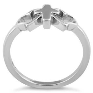 Stamped 925 cross 2 heart sterling silver ring